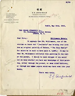 Typewritten: RMS Lusitania - Archibald correspondence
