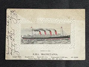Postally: RMS Mauretania, on board silk postcard