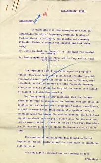 Typewritten: RMS Olympic - document regarding blades