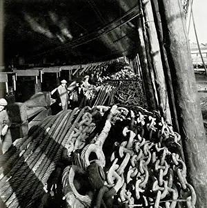 Piled: RMS Queen Mary, coils of chains piled under hull