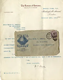 Stead: RMS Titanic - letter and envelope from W T Stead