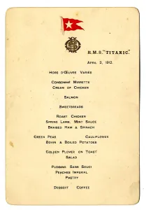 Chip: RMS Titanic menu owned by Charles Lightoller