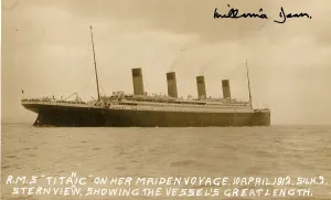 Millvina: RMS Titanic postcard, signed Millvina Dean