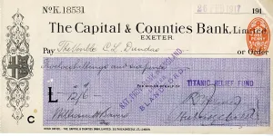 Dundas: RMS Titanic - Relief Fund cheque, C L Dundas