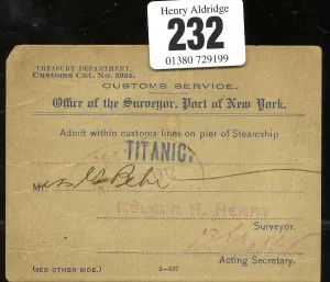 Behr: RMS Titanic - US Treasury Department pass