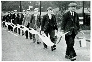 Stencil: Road painters carrying broken white line stencil, Sept 1939