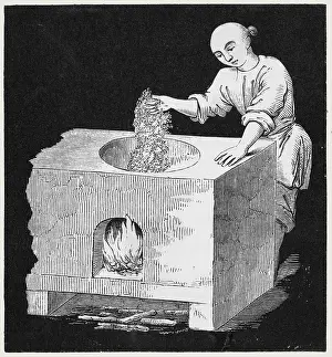 Roast: Roasting top grade tea over a fire, China