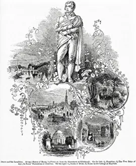 Flaxman: Robert Burns, Scottish poet, statue and scenes
