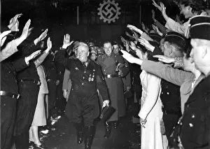 Reichsgau: Robert Ley greeted by honour guard, Gdansk Theatre, WW2