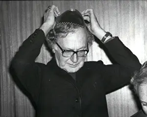 Skullcap: Robert Runcie, Archbishop of Canterbury, at a luncheon