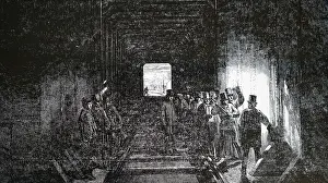 Caernarvon: Robert Stephenson driving the last rivet of the