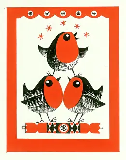 Acrobats: Three Robin Acrobats standing on a Christmas cracker