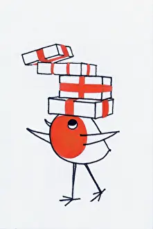 Cute Christmas: Robin Balancing Parcels on its head