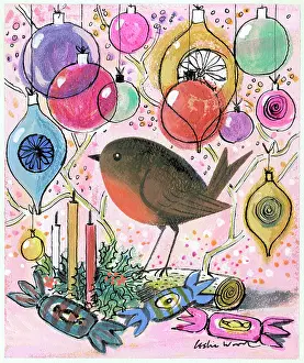 Baubles: Robin with Christmas baubles