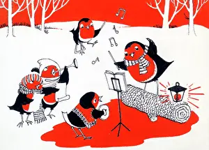 Robin conducting a choir of robins