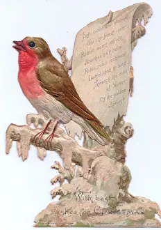 Redbreast: Robin on a cutout fabric Christmas card