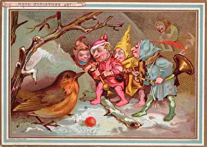 Robin and goblins on a Christmas card