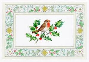 Cooke: Robin on holly within border of holly and ivy etc