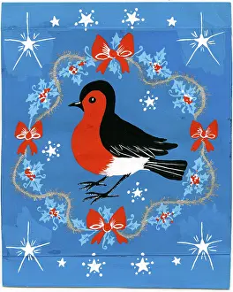 Tinsel: Robin with holly and red bows