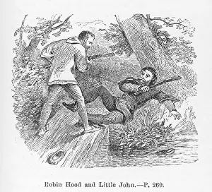 Cudgel: Robin Hood and Little John fighting by a stream