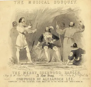 Doublet: Robin Hood and his men on a music sheet