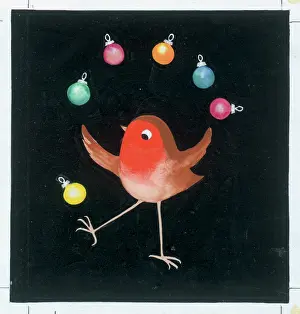 Baubles: Robin juggling with Christmas tree balls
