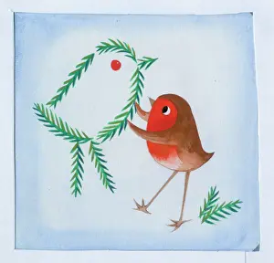 Handicrafts: Robin making fir spray robin