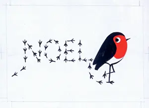 Footprints: Robin Making NOEL in snow