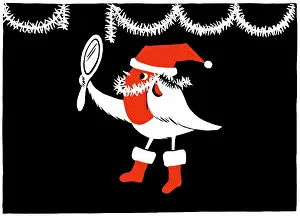 Tinsel: Robin Santa with tinsel necklace and mirror