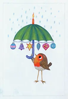 Brolly: Robin with Umbrella and Christmas Decorations