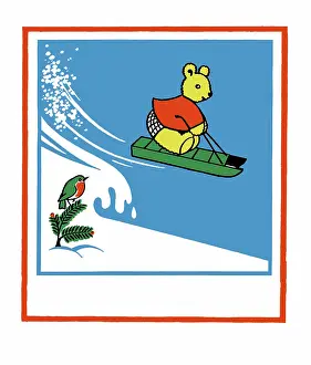 Sprig: Robin watching Bear on Sledge