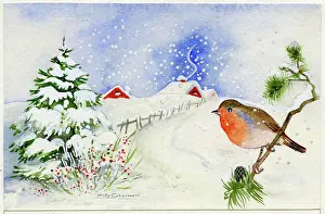 Schermele: Robin in a Winter Landscape