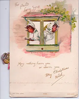 Syne: Two robins alarmed by a cat on a Christmas card