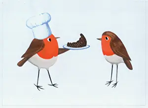 Puzzled: Two Robins with Christmas Pudding