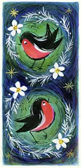 Brough: Two robins with Christmas roses