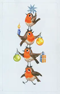 Baubles: Four Robins forming a Christmas Tree
