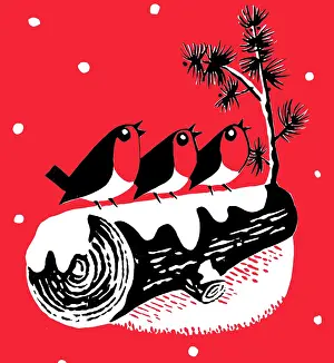 Retro Christmas: Three Robins on a Log