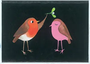 Blushing: Robins under mistletoe