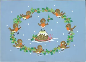 Adair: Robins with plum pudding and holly