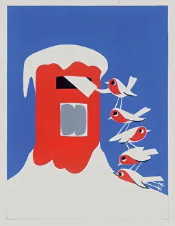 Posting: Five Robins Posting a Letter