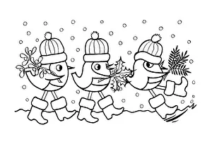 Prickly: Three Robins in Snow