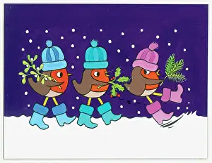 Prickly: Three Robins in Snow