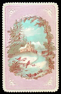 Robins in the snow on a Christmas card