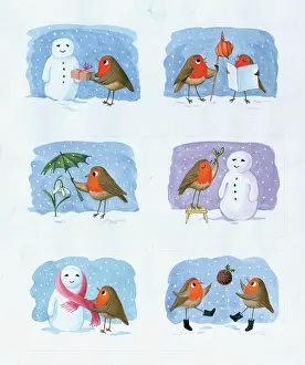 Snowmen: Robins ? with snowman, carol singing etc