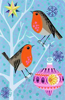 Bauble: Two Robins with Star and Christmas Tree Bauble