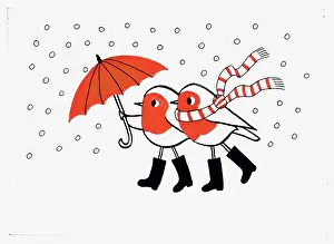 Retro Christmas: Two Robins walking in the Snow