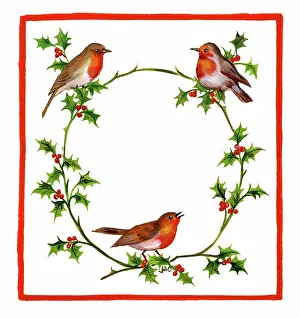 Ockenden: Robins on a wreath of holly