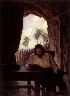Crusoe: Robinson Crusoe reading from the Bible