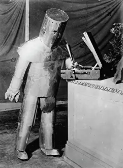 Robot: A robot admiring a new record player