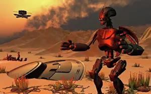 Obsolete: A robot helping to recover a crashed UFO